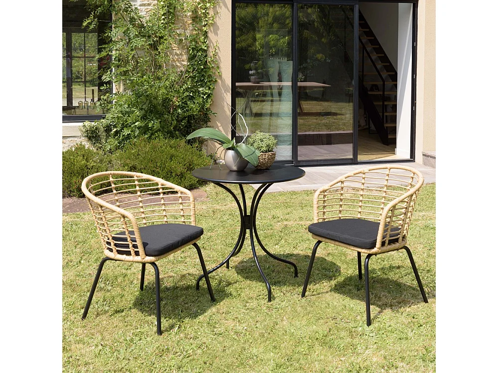 MALO - Lot de 2 fauteuils en rotin synthétique couleur naturelle