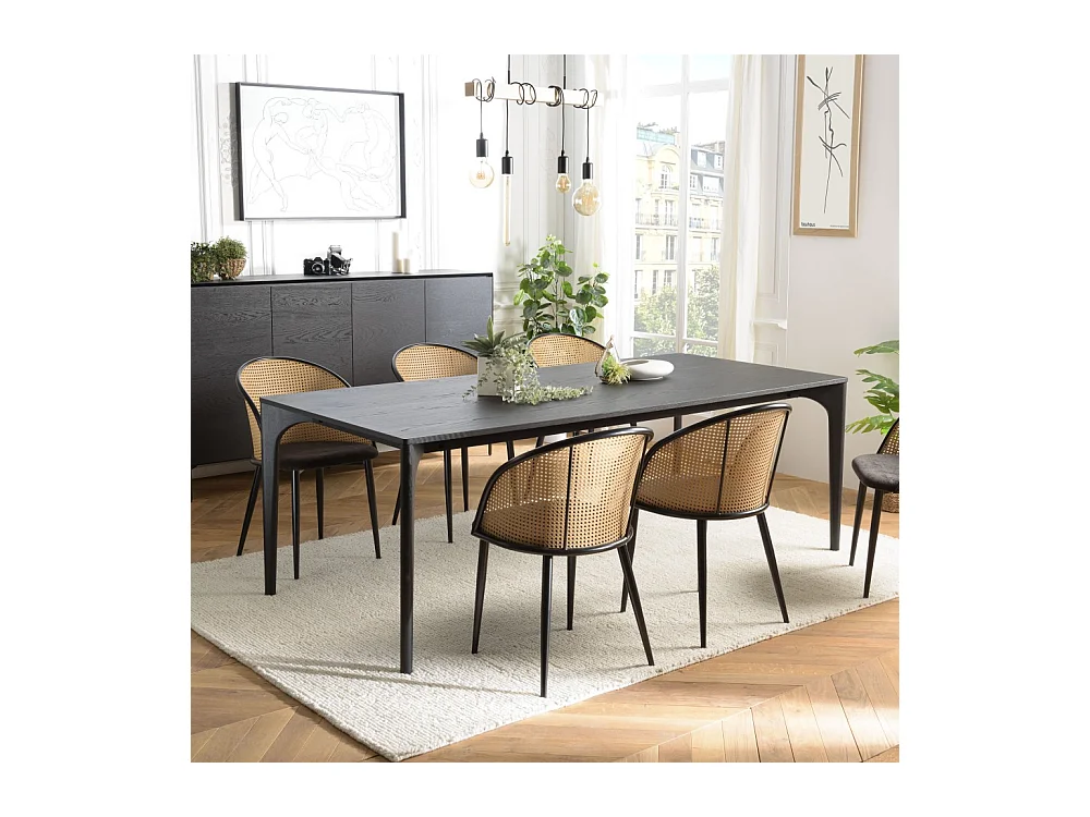 MAXENCE - Table à manger rect. 220x100cm noire pieds en chêne massif