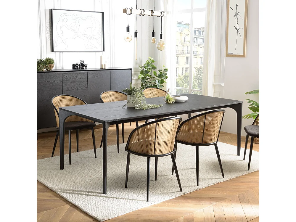 MAXENCE - Table à manger rect. 220x100cm pieds en bois chêne noire