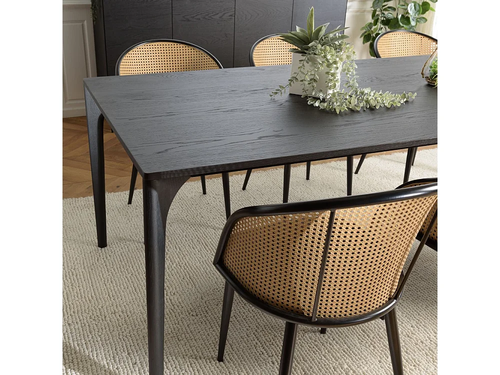 MAXENCE - Table à manger rect. 220x100cm pieds en bois chêne noire