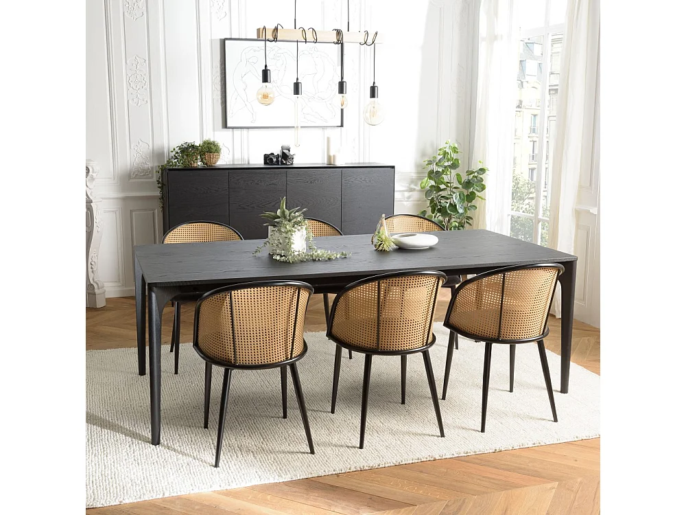 MAXENCE - Table à manger rect. 220x100cm pieds en bois chêne noire