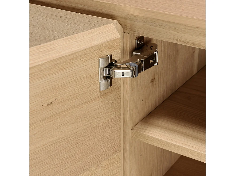 MAXENDRE - Buffet bois couleur naturelle 4 portes 6 étagères pieds noir