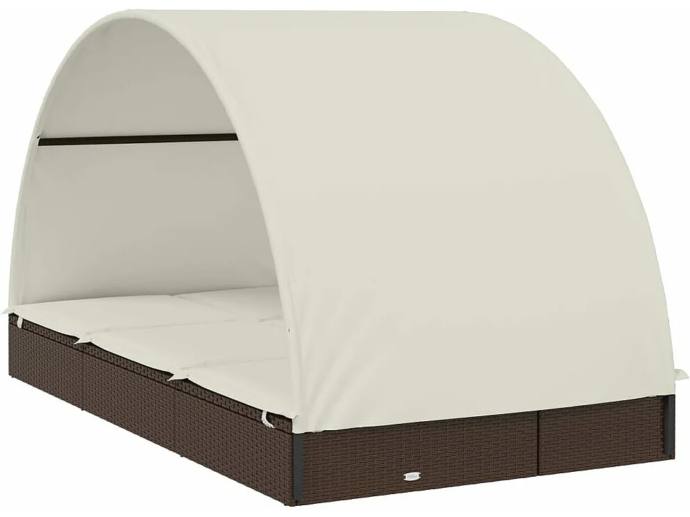 Transat 2 places avec toit rond marron 211x112x140 cm