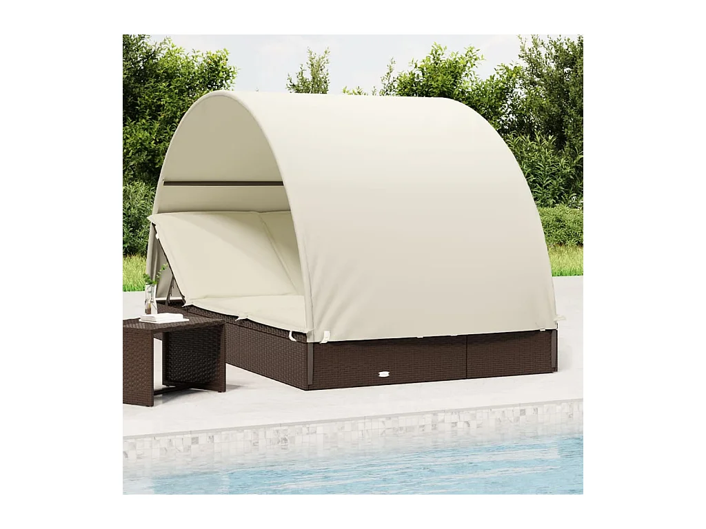 Lettino Doppio Tetto Rotondo Marrone 211x112x140 cm Polyrattan
