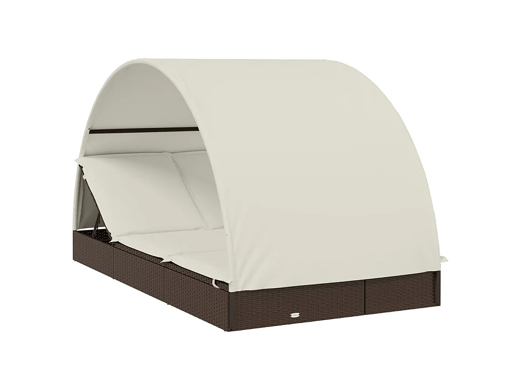 2-Personen-Sonnenliege mit Dach Braun 211x112x140 Poly Rattan