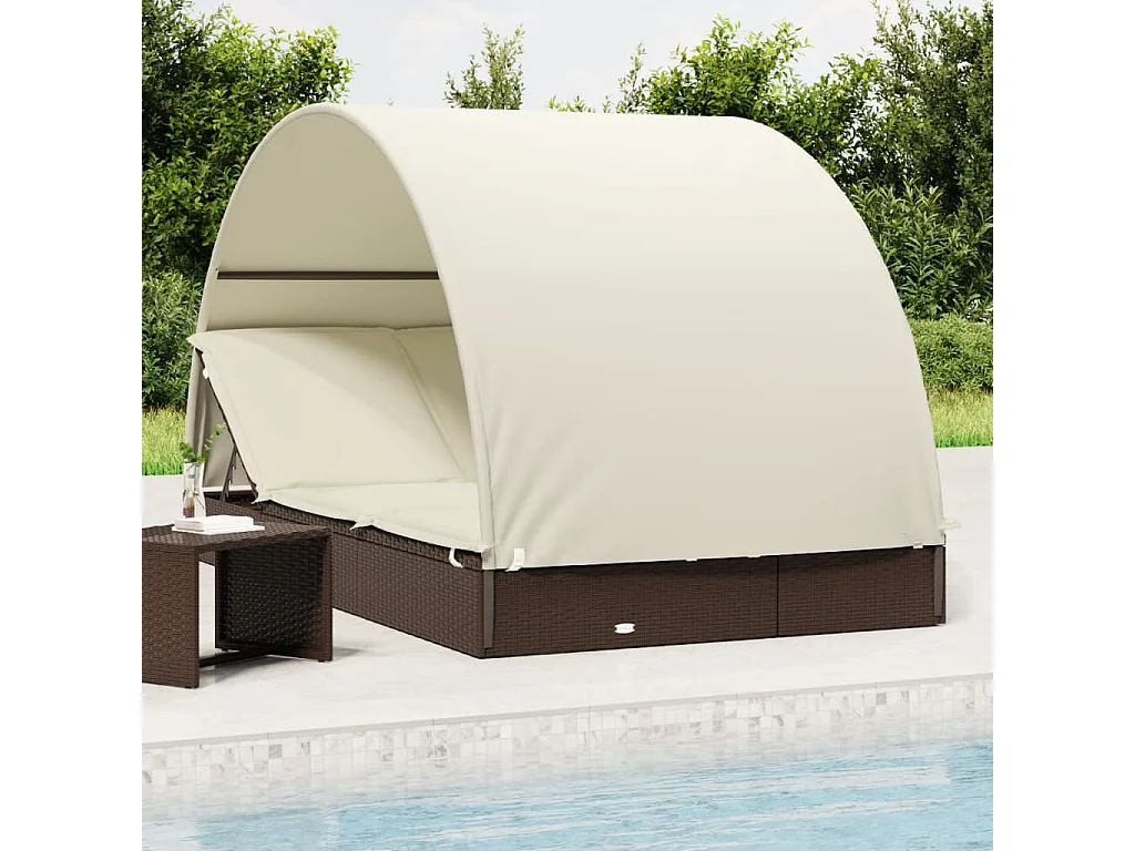 2-Personen-Sonnenliege mit Dach Braun 211x112x140 Poly Rattan