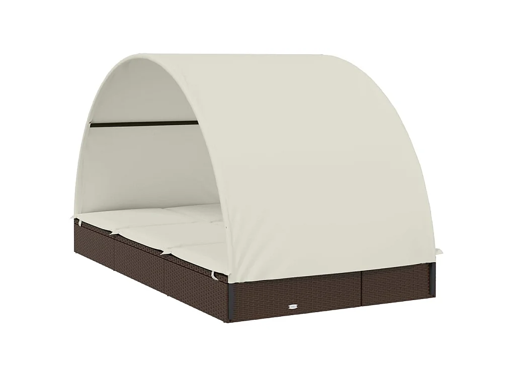 2-Personen-Sonnenliege mit Dach Braun 211x112x140 Poly Rattan