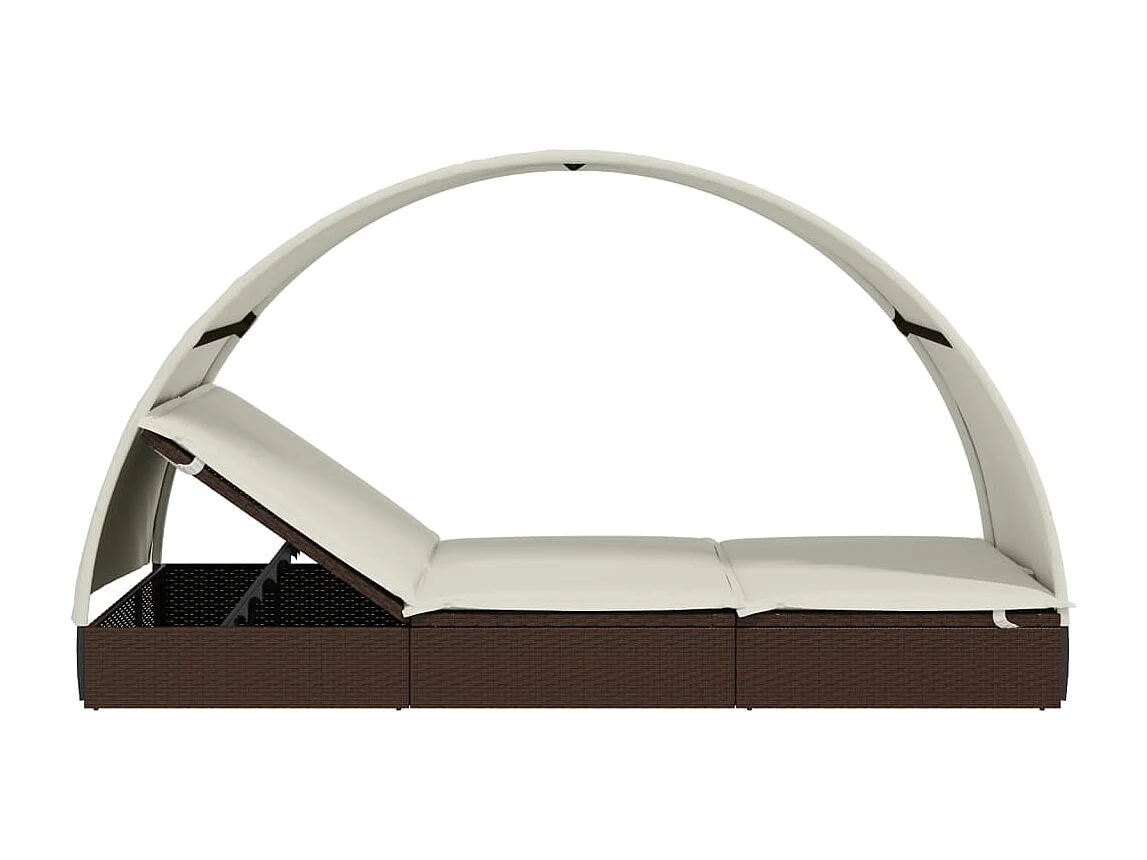 2-Personen-Sonnenliege mit Dach Braun 211x112x140 Poly Rattan