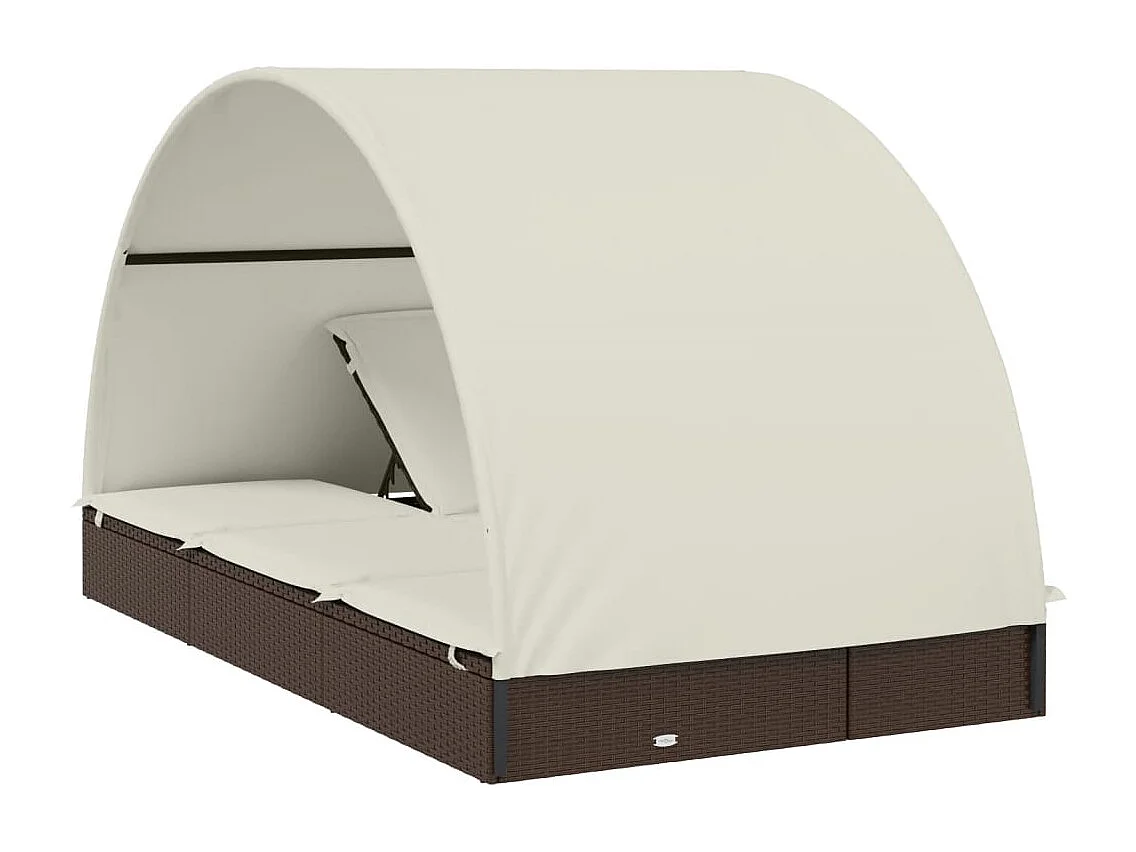 2-Personen-Sonnenliege mit Dach Braun 211x112x140 Poly Rattan
