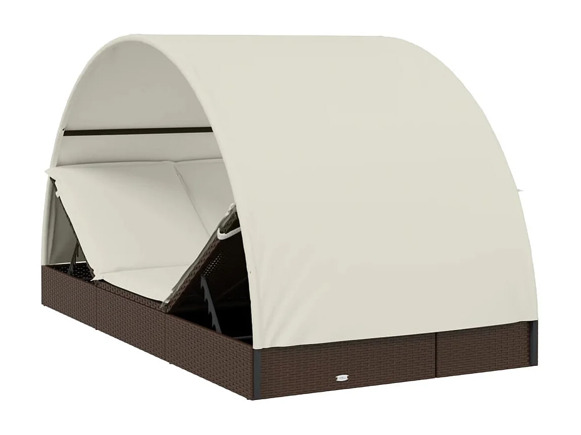 2-Personen-Sonnenliege mit Dach Braun 211x112x140 Poly Rattan