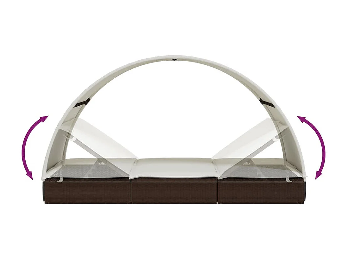 2-Personen-Sonnenliege mit Dach Braun 211x112x140 Poly Rattan