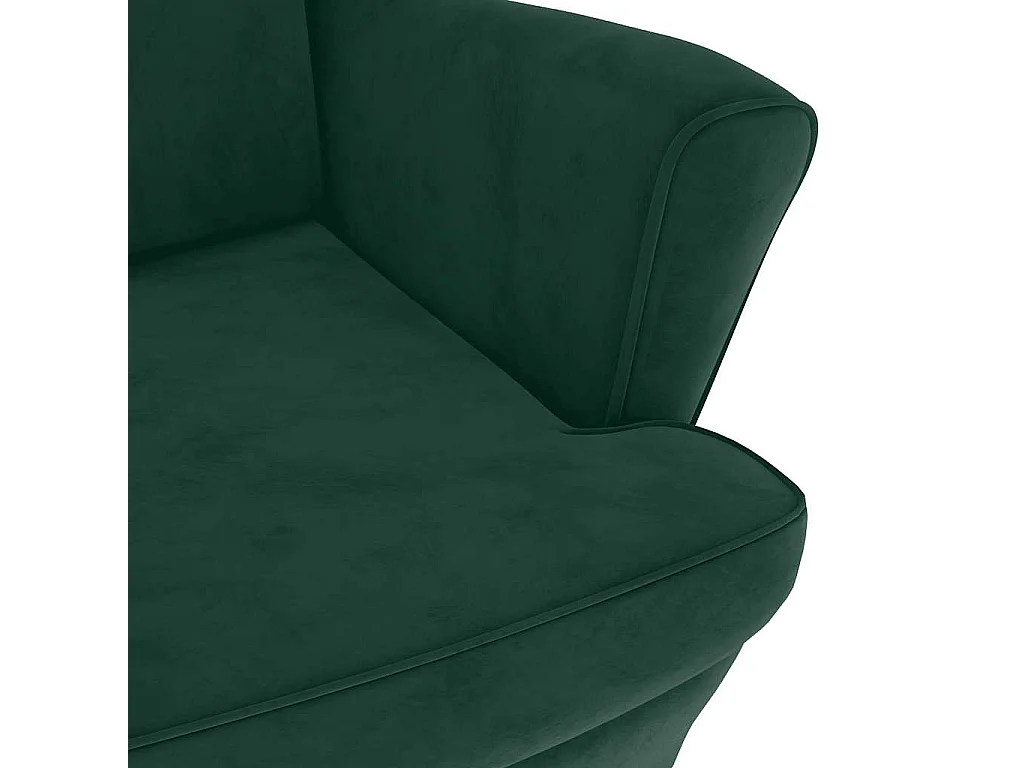 Fauteuil à oreilles avec tabouret vert foncé velours