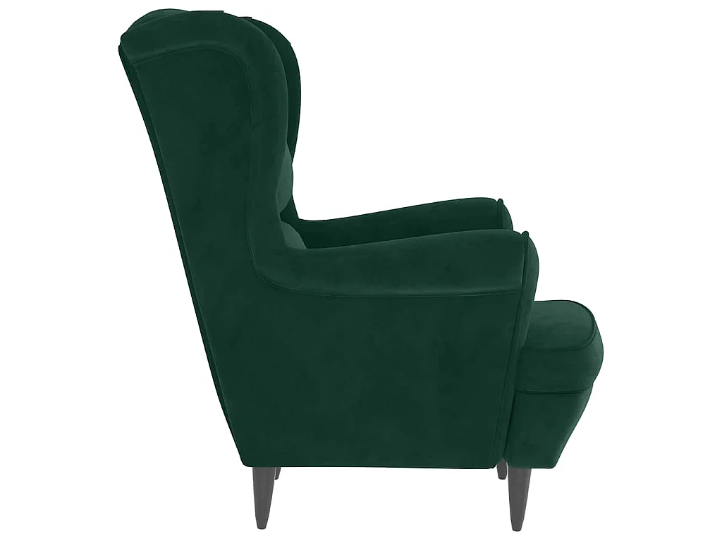 Sillón orejero y taburete de terciopelo verde oscuro