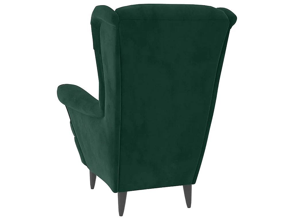 Sillón orejero y taburete de terciopelo verde oscuro
