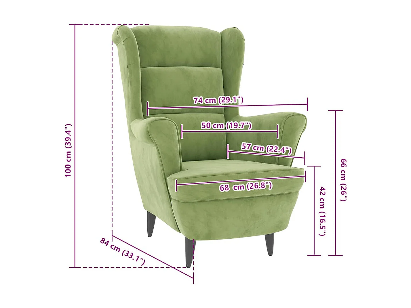 Fauteuil vert clair velours