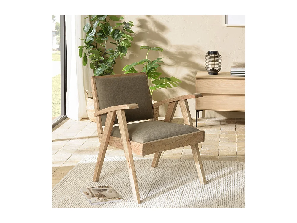 DAK - Fauteuil en Mindi, assise en tissu kaki chiné
