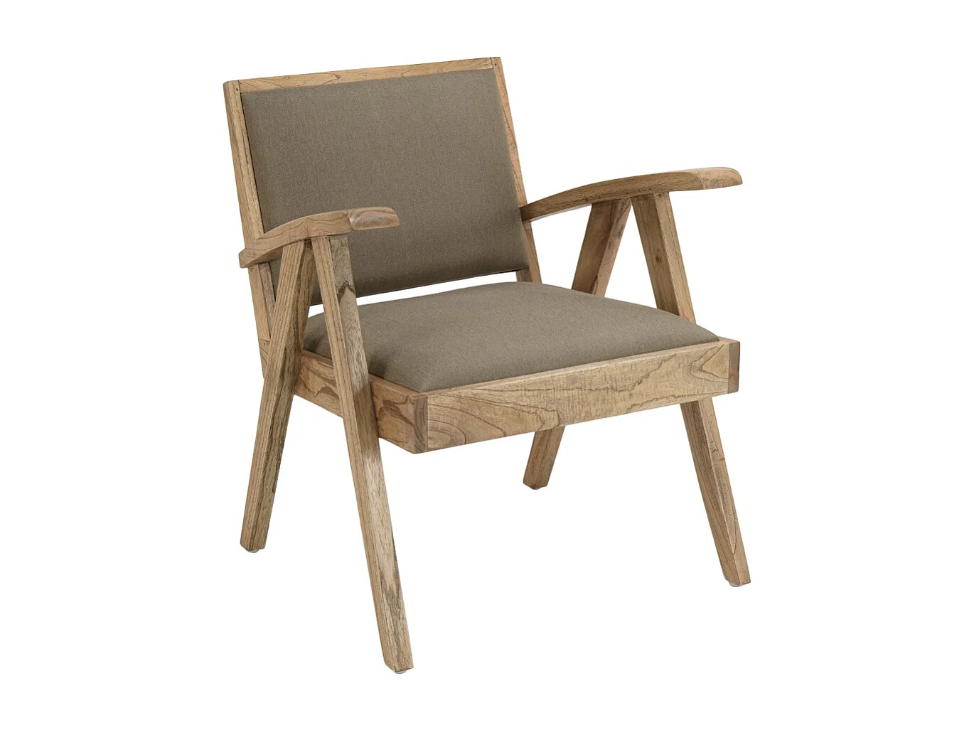 DAK - Fauteuil en bois de Mindi, assise en tissu kaki chiné