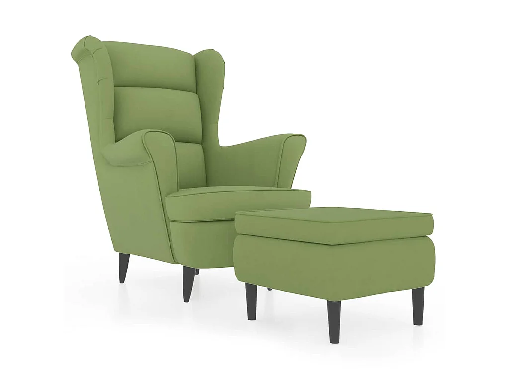 Poltrona Schienale ad Ala con Poggiapiedi Verde Chiaro Velluto