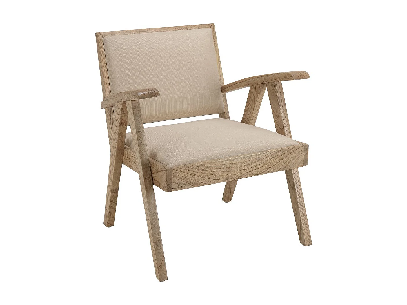 DAK - Fauteuil en bois de Mindi assise en tissu beige texturé