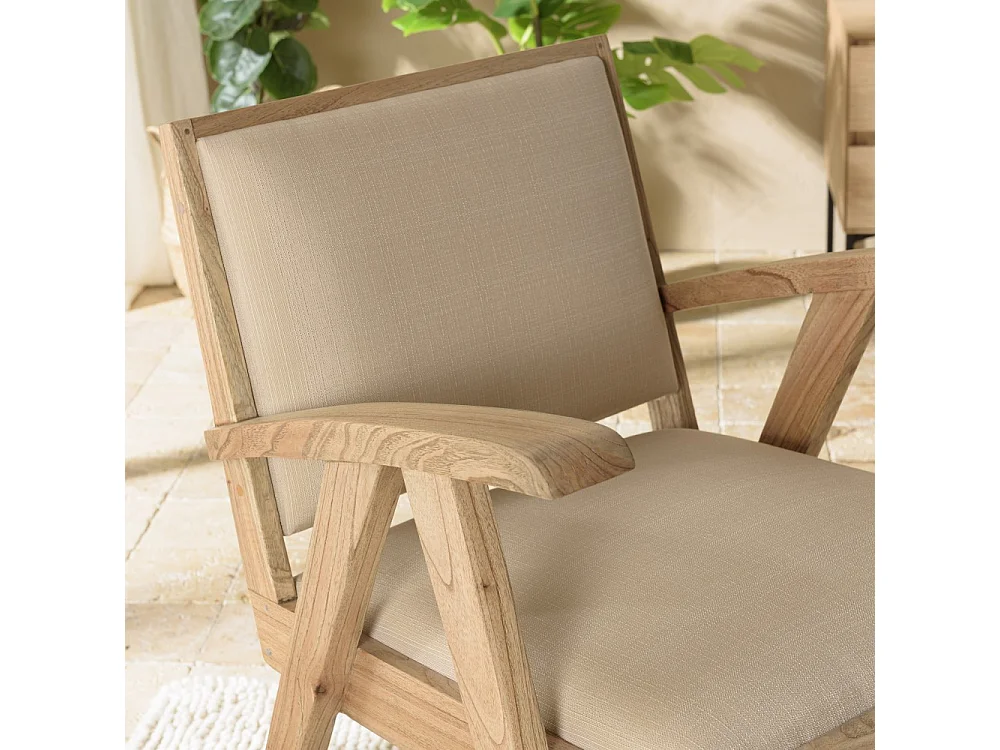 DAK - Fauteuil en bois de Mindi assise en tissu beige texturé