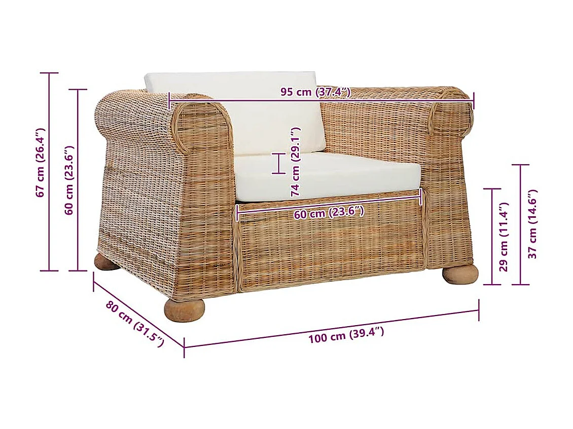 Fauteuil avec coussins Rotin naturel