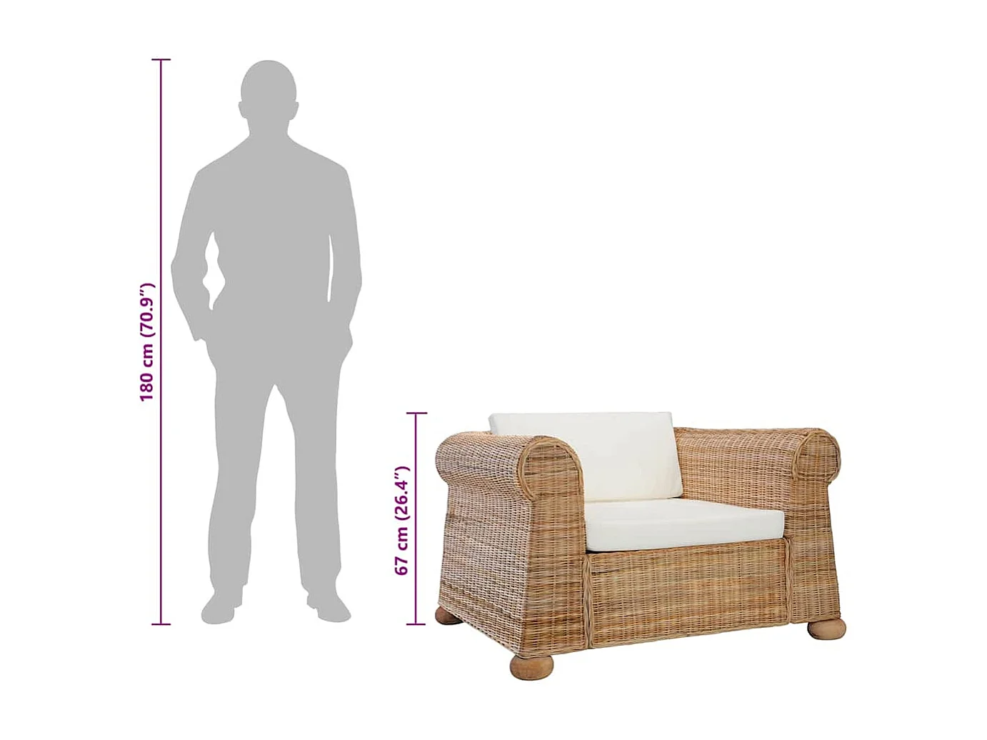 Fauteuil avec coussins Rotin naturel