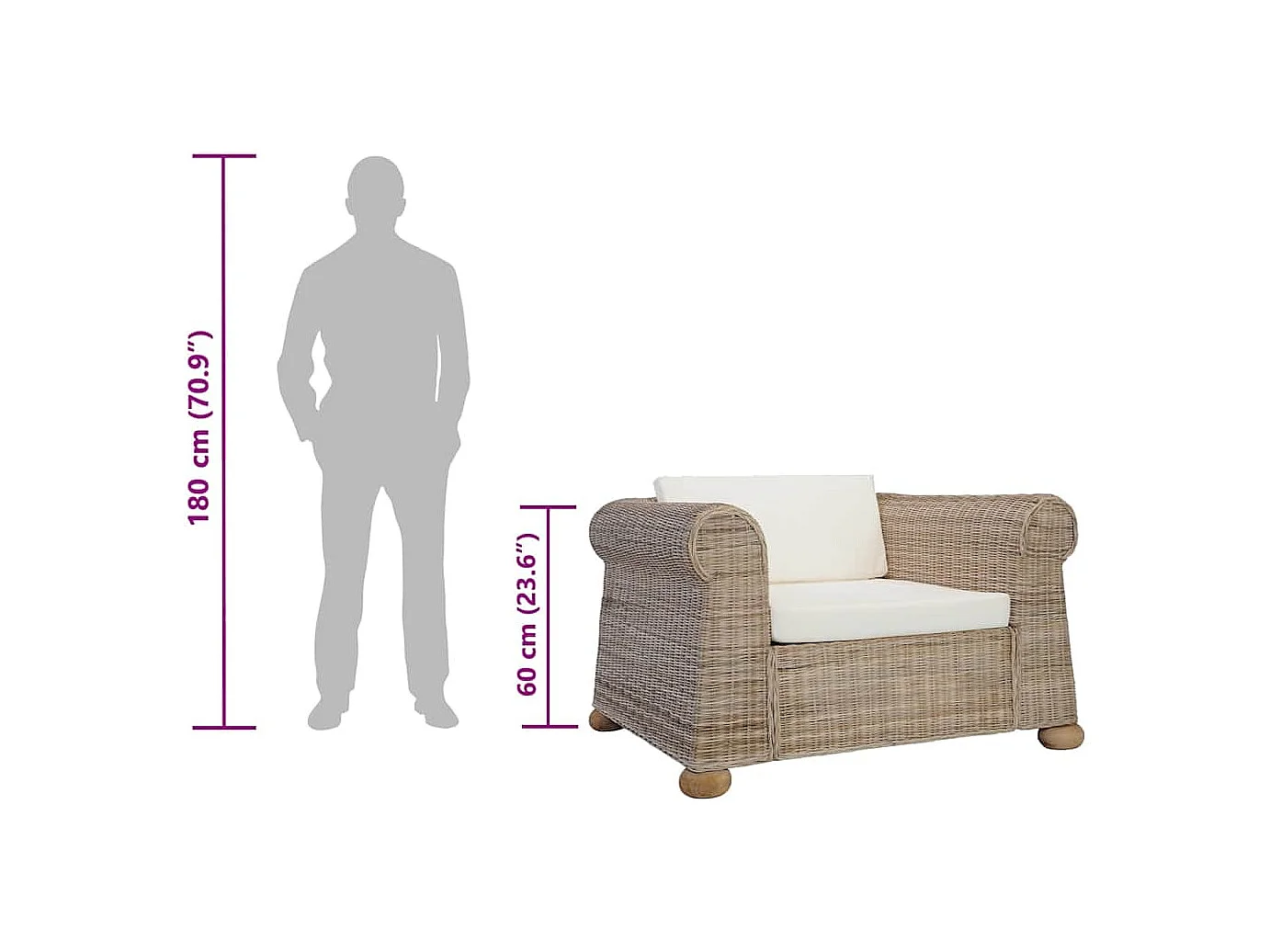 Sillón con cojines ratán natural