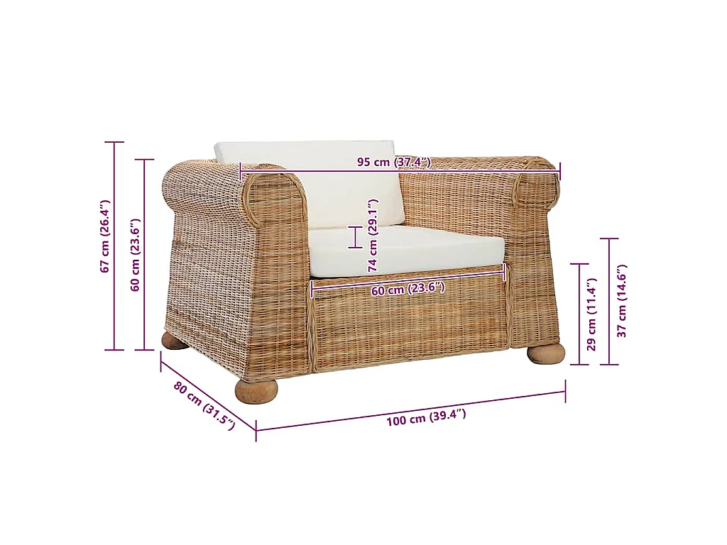 Fauteuil met kussens natuurlijk rattan