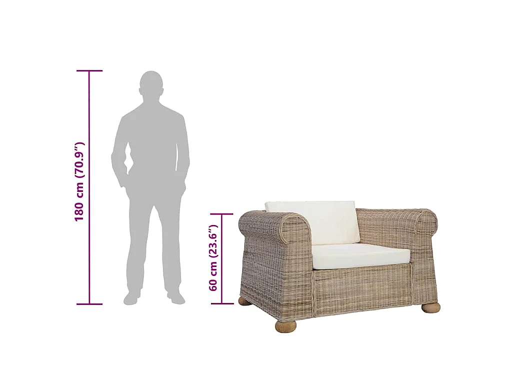 Fauteuil met kussens natuurlijk rattan