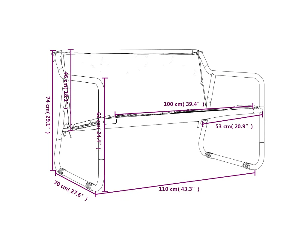2-Sitzer Gartenbank mit Kissen Anthrazit Stahl