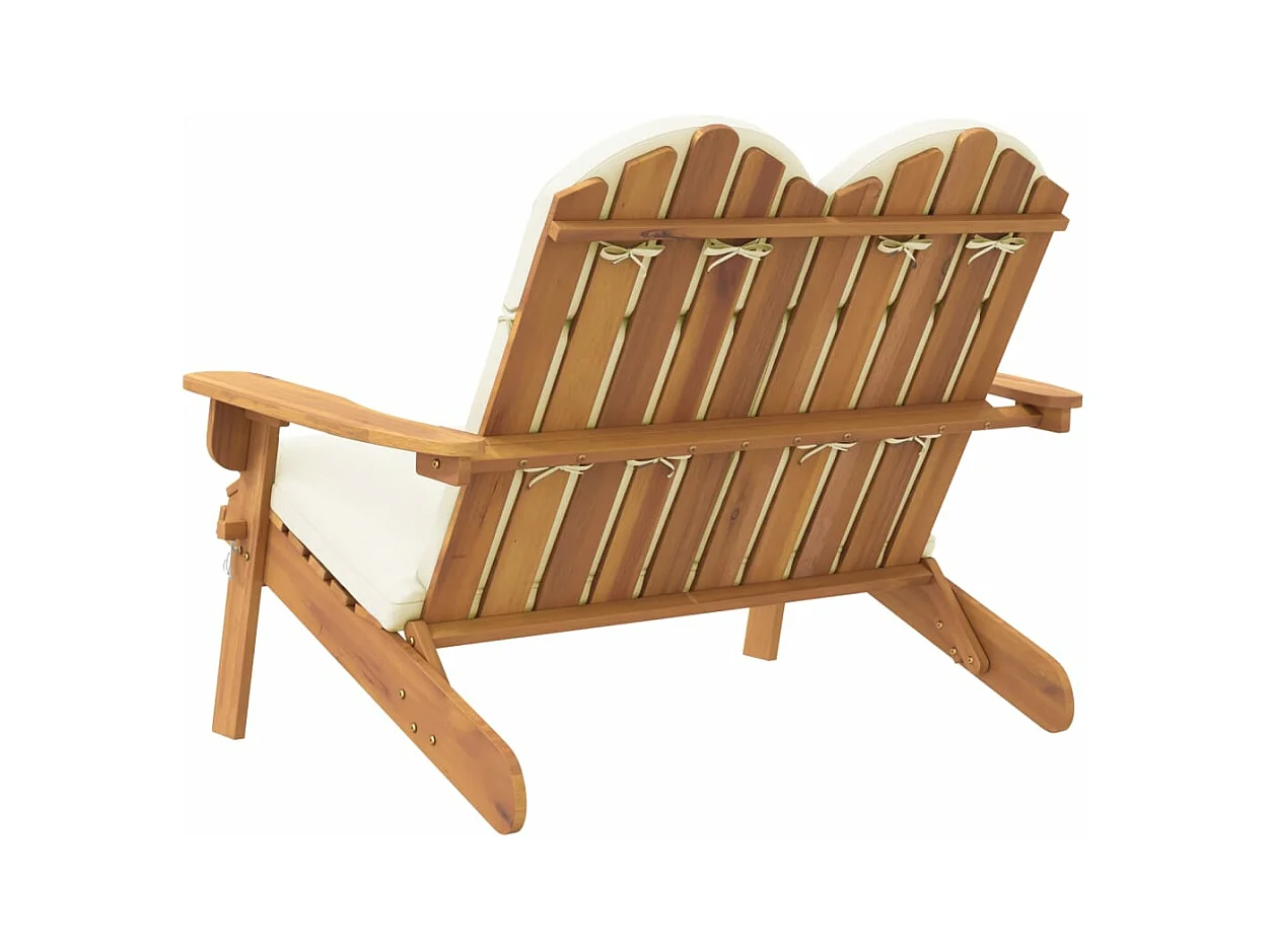 Banc de jardin Adirondack et coussins 126 cm bois massif acacia
