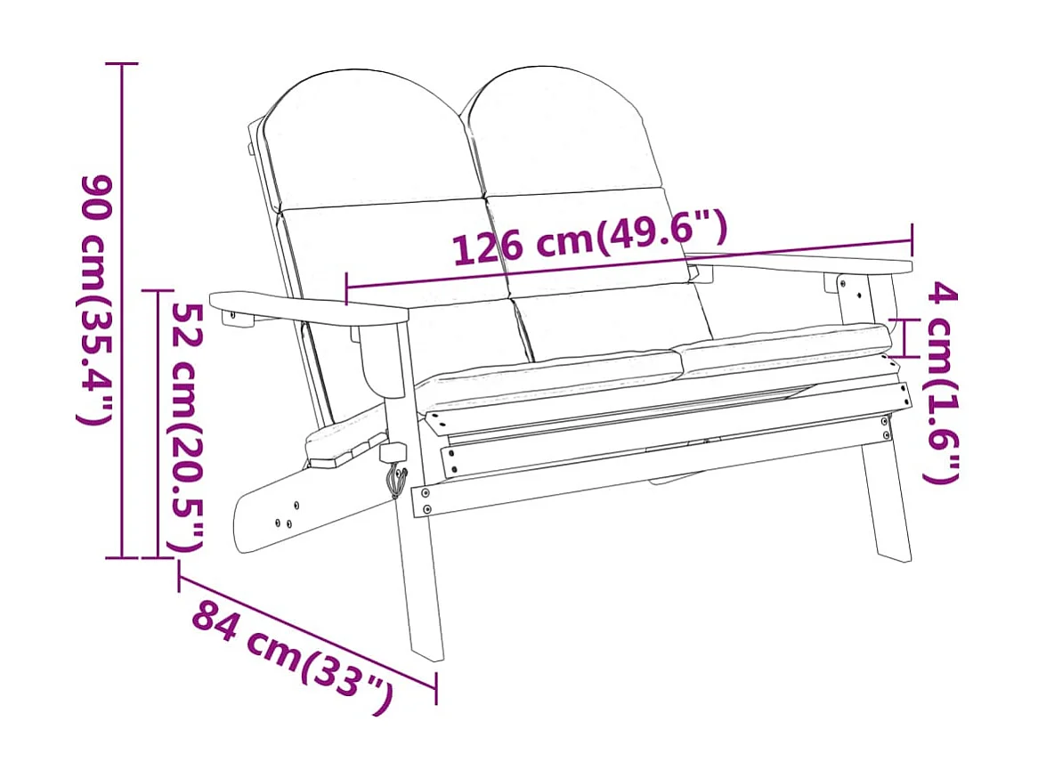 Tuinbank Adirondack met kussens 126 cm massief acaciahout