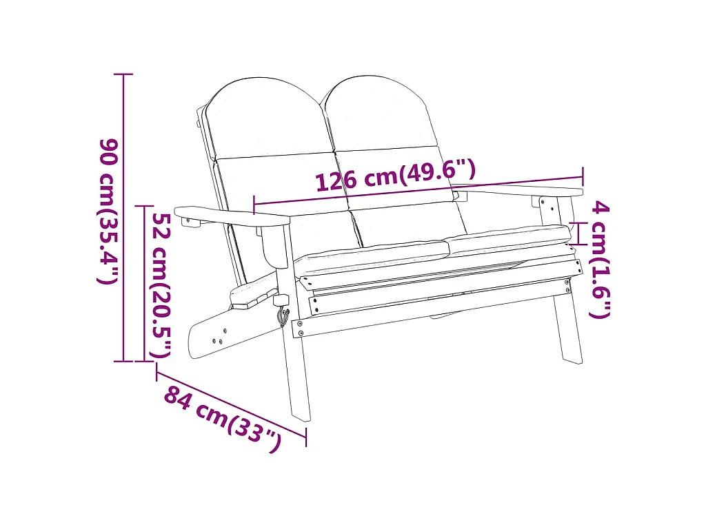 Panchina Giardino Adirondack Cuscini 126 cm Massello di Acacia