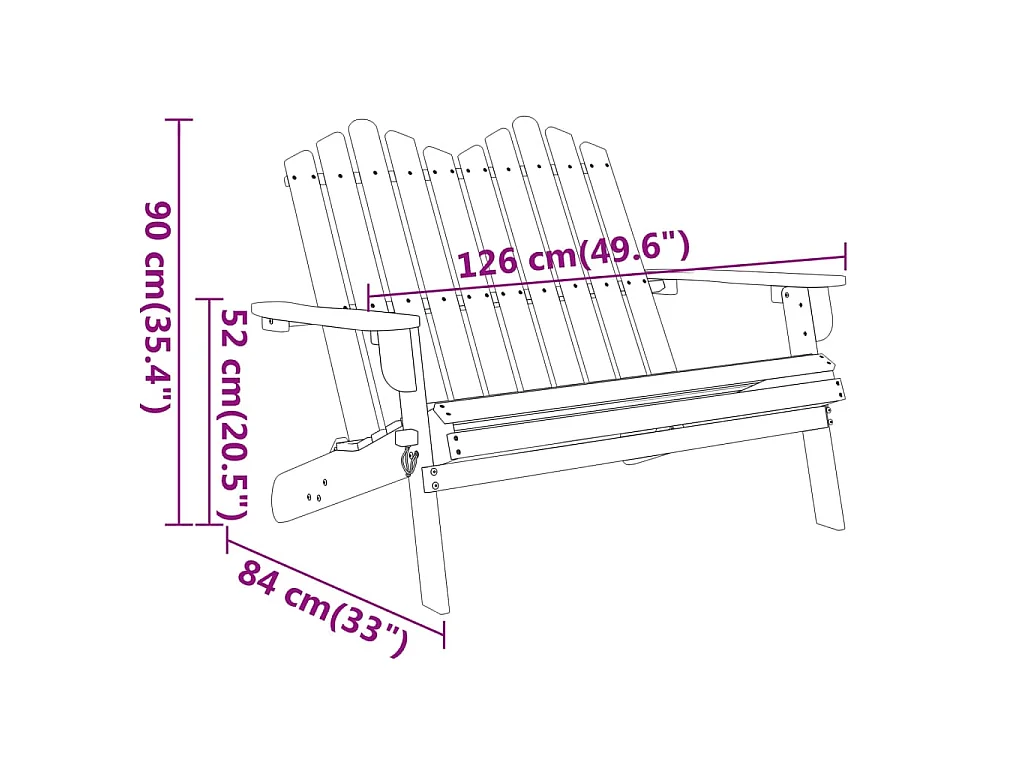 Banc de jardin Adirondack 126 cm bois massif d'acacia