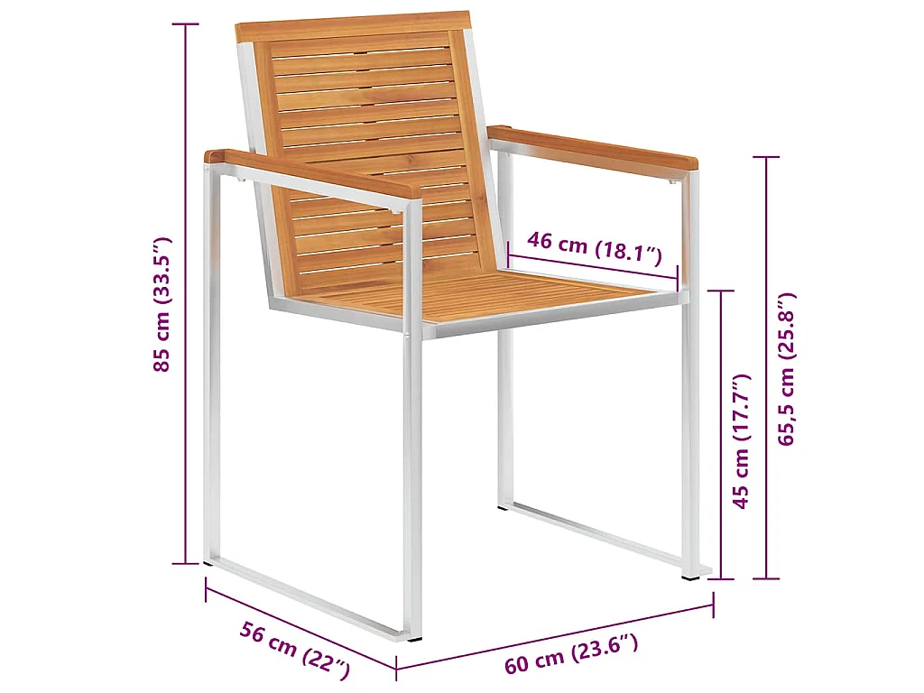 Chaises de jardin lot de 8 avec coussins Bois d'acacia solide