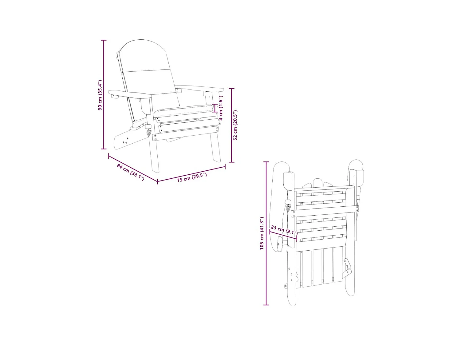 Silla de jardín Adirondack con cojines madera maciza acacia