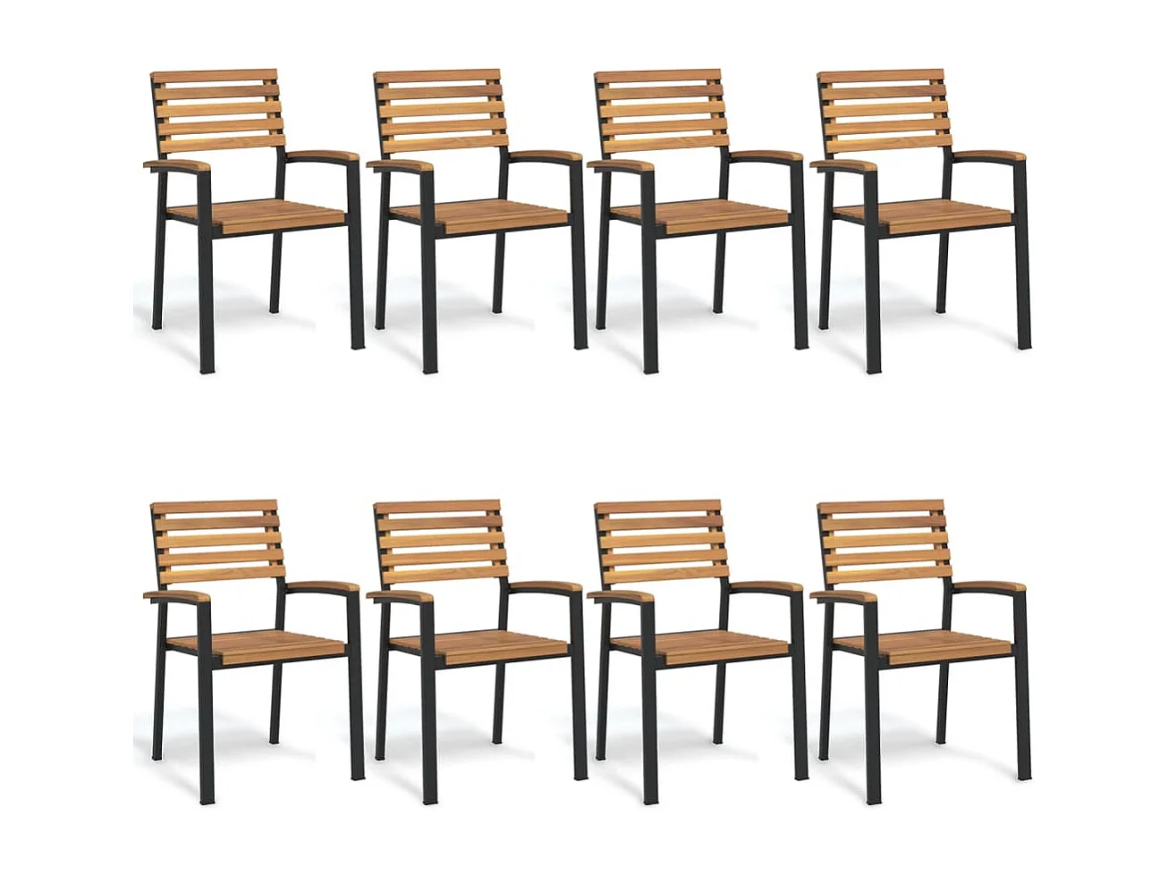 Tuinstoelen 8 st stapelbaar massief acaciahout en metaal