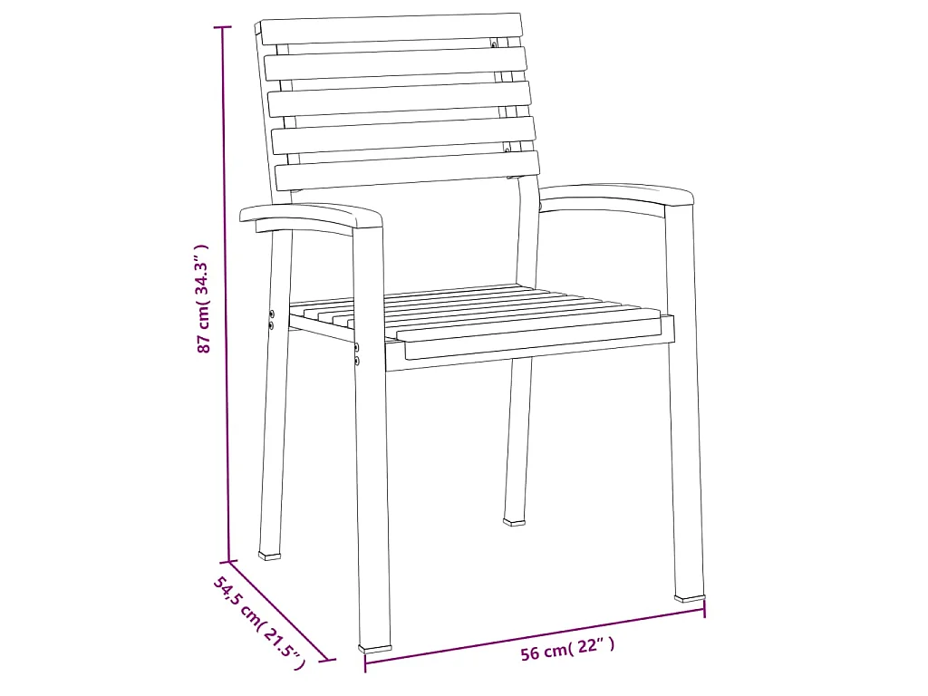 Chaises de jardin empilables lot de 8 bois d'acacia et métal