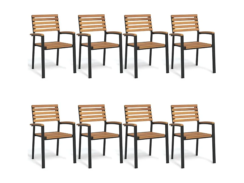 Sedie Giardino Impilabili 8 pz Legno Massello Acacia e Metallo