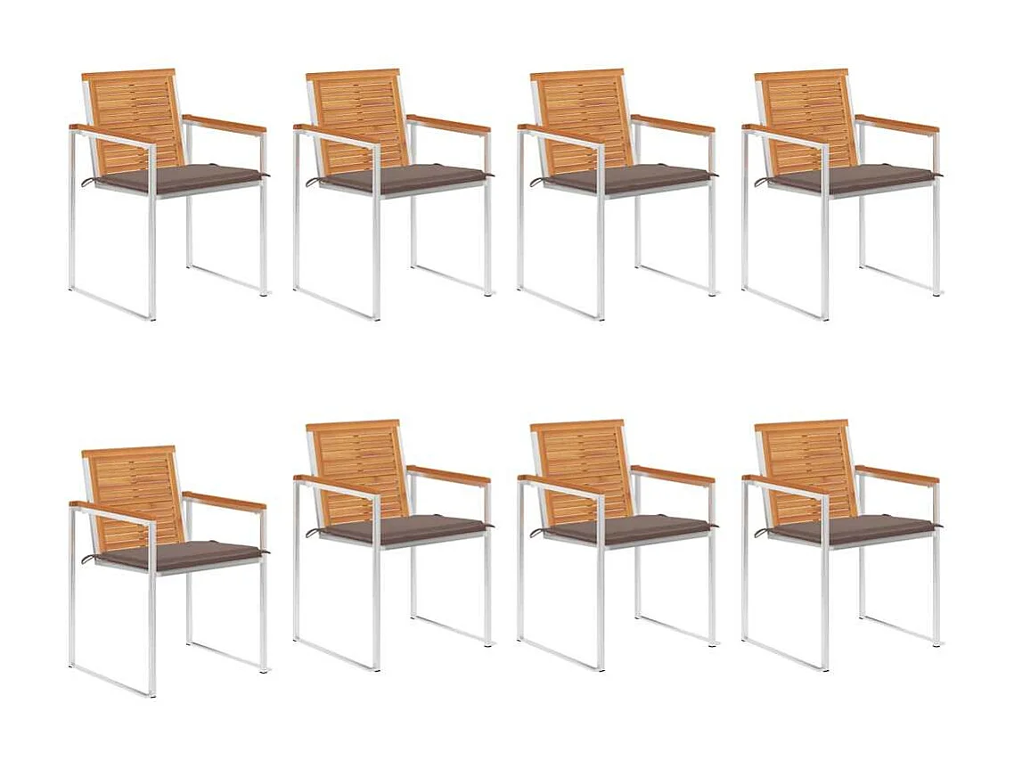 Chaises de jardin lot de 8 avec coussins Bois d'acacia solide