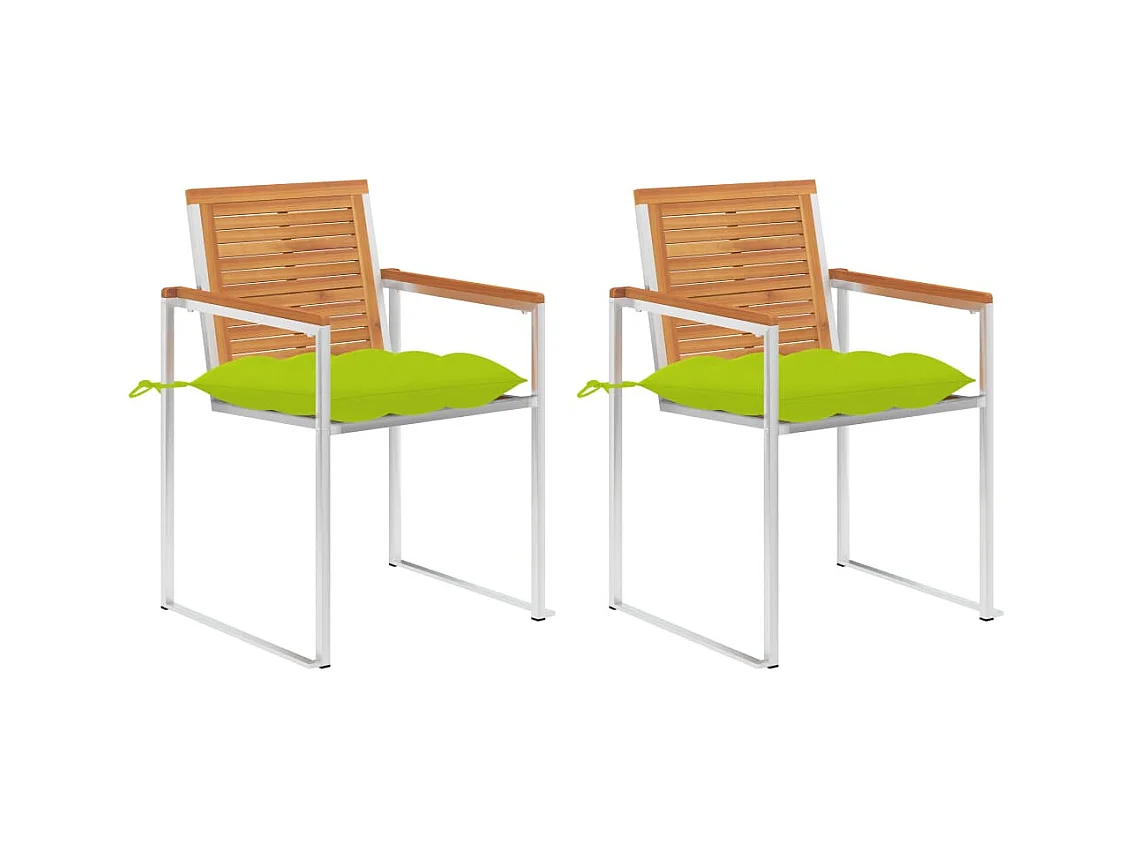Chaises de jardin avec coussins lot de 2 Acacia solide et acier