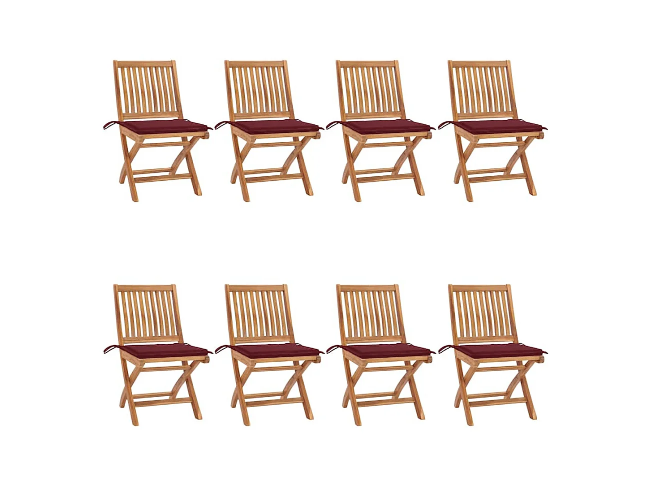 Chaises pliables de jardin avec coussins lot de 8 Teck solide