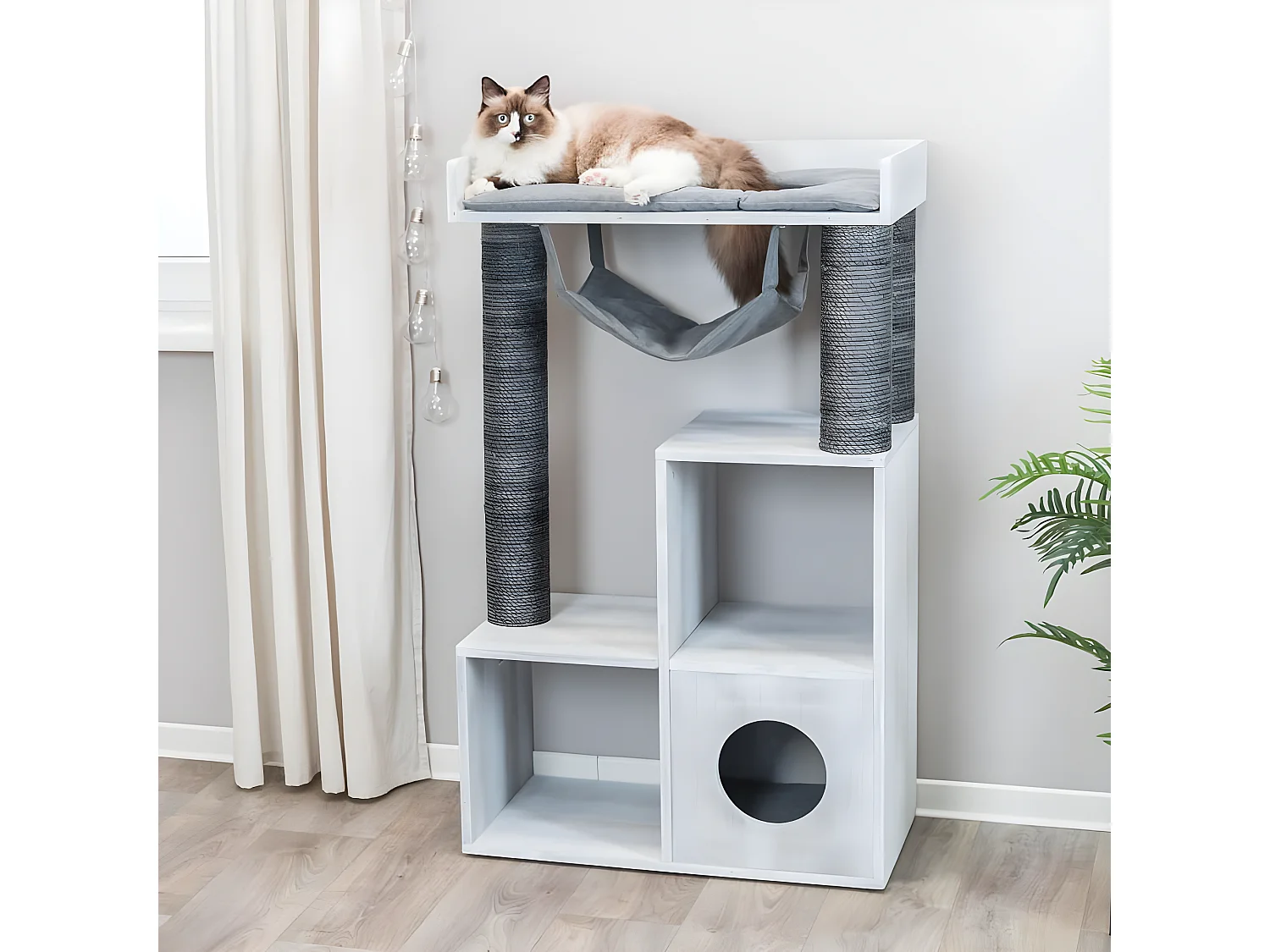 Kratzbaum mit Regalfunktion 72x38x110 cm Grau