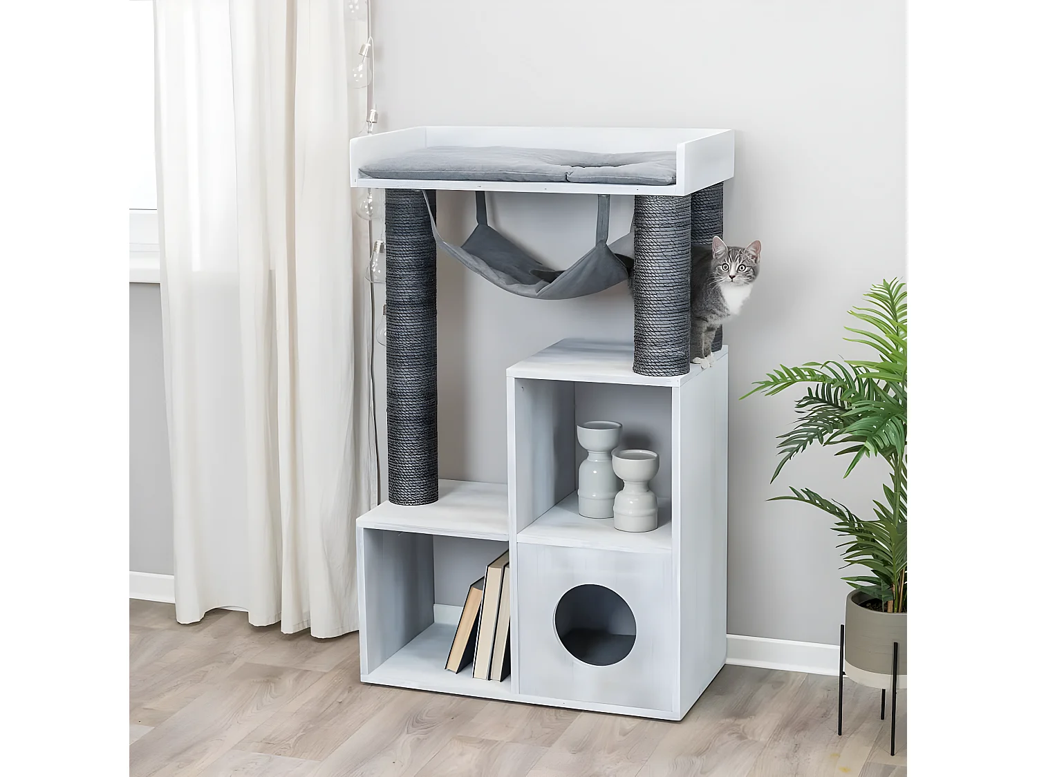 Kratzbaum mit Regalfunktion 72x38x110 cm Grau