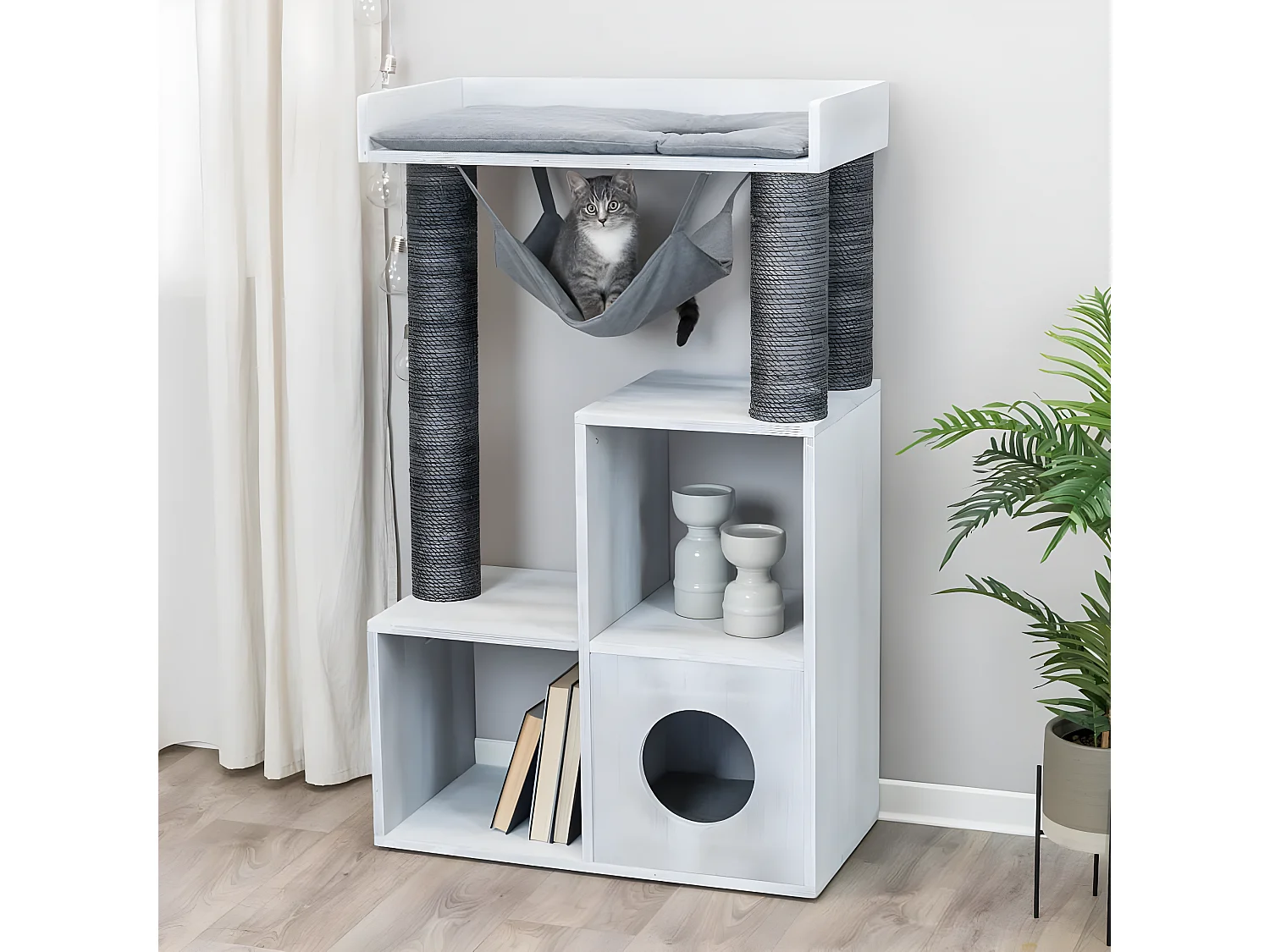 Kratzbaum mit Regalfunktion 72x38x110 cm Grau