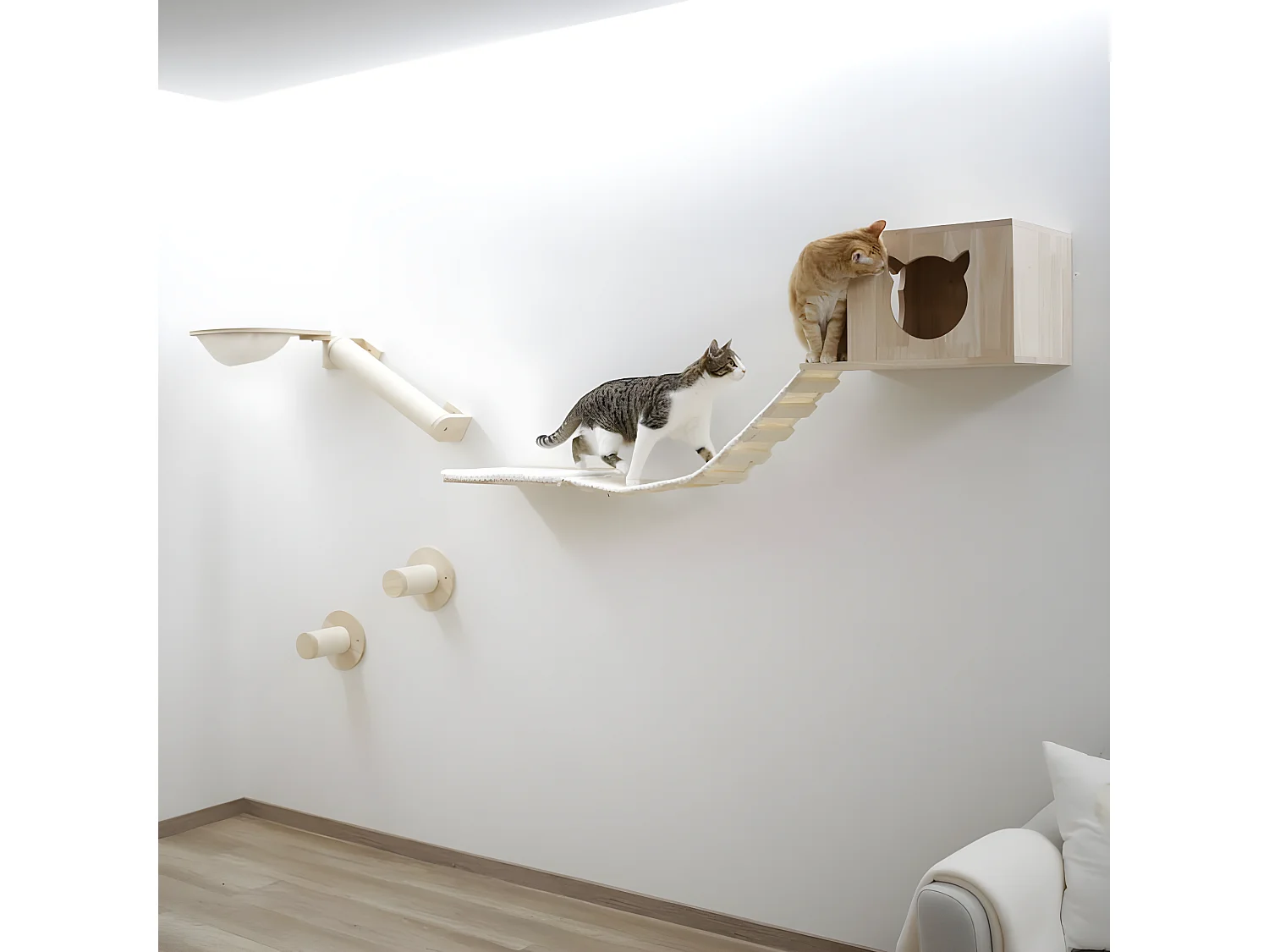 Mur d'escalade pour chats Andes 52x40x32 cm Naturel et blanc
