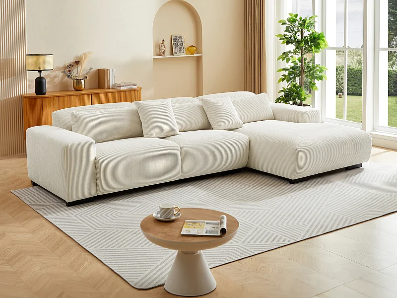 Ecksofa - Ecke rechts - Cord - Beige - OVENTINO von Maison Céphy