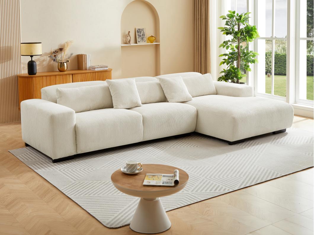Ecksofa - Ecke rechts - Cord - Beige - OVENTINO