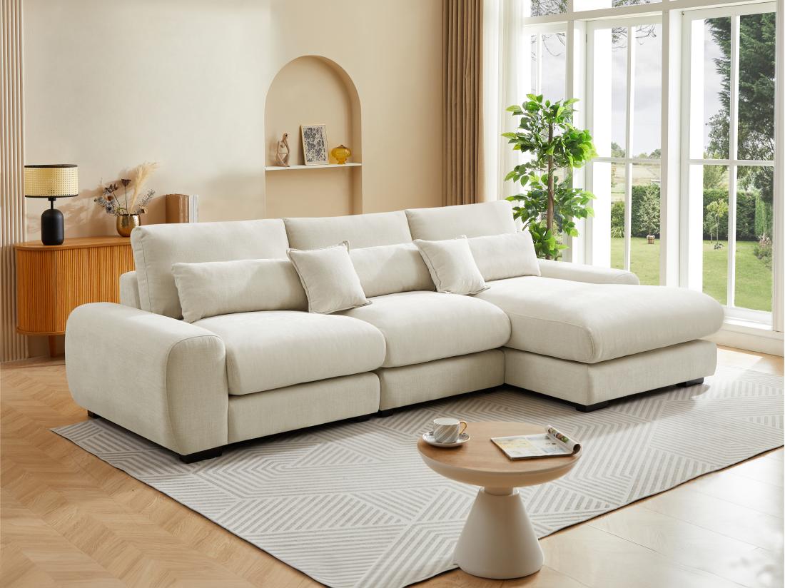 vente unique Canapé d'angle droit en tissu texturé beige CATEMBO