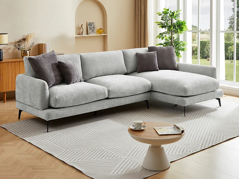 Höger hörnformad soffa i ljusgrå texturérad grå ROCALTA